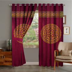 2 PIECE OF PREMIUM VELVET CURTAINS WITH 2 BELTS (RED&GOLD) (0028)