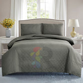 3 Pcs Ultrasonic Bedspread - Grey (002)