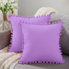 Pack of 2 Pom Pom Lace Cushion