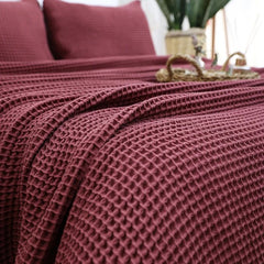 Cotton Waffle Blanket - Maroon