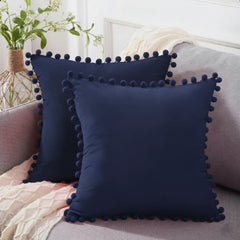Pack of 2 Pom Pom Lace Cushion
