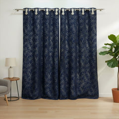 2 PCS PREMIUM QUALITY TEXTURE VELVET CURTAINS - Navy Blue