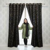 2 PCS PREMIUM QUALITY TEXTURE VELVET CURTAINS - Black