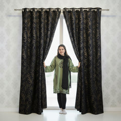 2 PCS PREMIUM QUALITY TEXTURE VELVET CURTAINS - Black