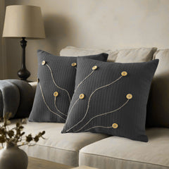 Pack of 2 Waffle Golden Veins Cushion - Dark Grey