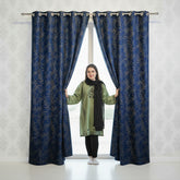 2 PCS PREMIUM QUALITY TEXTURE VELVET CURTAINS - Navy Blue