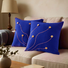 Pack of 2 Waffle Golden Veins Cushion - Royal Blue