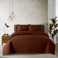 Spiral Vibes 3 Pcs Ultrasonic Bedspread - Brown