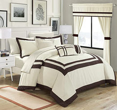 Embellish Patch Pleated Duvet Set -Cream & Brown (069)