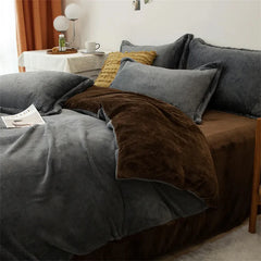 Reversible Duvet Set Velvet - Black & Choco Brown (296)