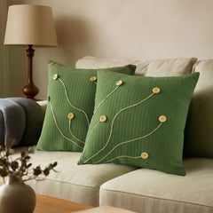 Pack of 2 Waffle Golden Veins Cushion - Green