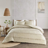 6 Pcs Luxury Duvet Set With Pom Pom Lace - Beige (052)