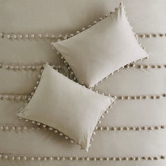 6 Pcs Luxury Duvet Set With Pom Pom Lace - Beige (052)