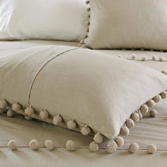 6 Pcs Luxury Duvet Set With Pom Pom Lace - Beige (052)