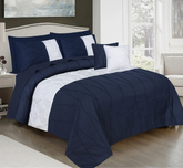 8 Pieces Pintuck & Cross Pleated Duvet Set - Navy Blue & White (274)
