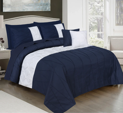 8 Pieces Pintuck & Cross Pleated Duvet Set - Navy Blue & White (274)