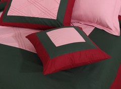 Embellish Patch Pleated Duvet Set - Pink & Red (273)