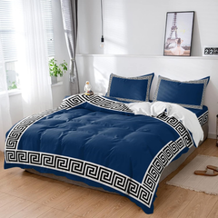 Luxury Embossed Velvet Duvet Set - Navy Blue