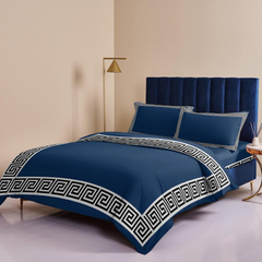 Luxury Embossed Velvet Duvet Set - Navy Blue