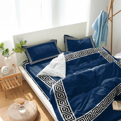 Luxury Embossed Velvet Duvet Set - Navy Blue