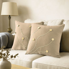 Pack of 2 Waffle Golden Veins Cushion - Beige