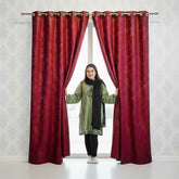 2 PCS PREMIUM QUALITY TEXTURE VELVET CURTAINS - Red