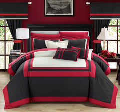Embellish Patch Pleated Duvet Set - Red & Black (067)