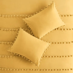 6 Pcs Luxury Duvet Set With Pom Pom Lace - Mustard (306)