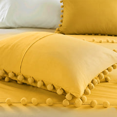 6 Pcs Luxury Duvet Set With Pom Pom Lace - Mustard (306)