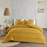 6 Pcs Luxury Duvet Set With Pom Pom Lace - Mustard (306)