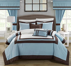 Embellish Patch Pleated Duvet Set -Sky & Brown (070)