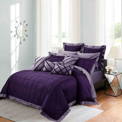 Luxury Box Pleats Duvet Set - Purple