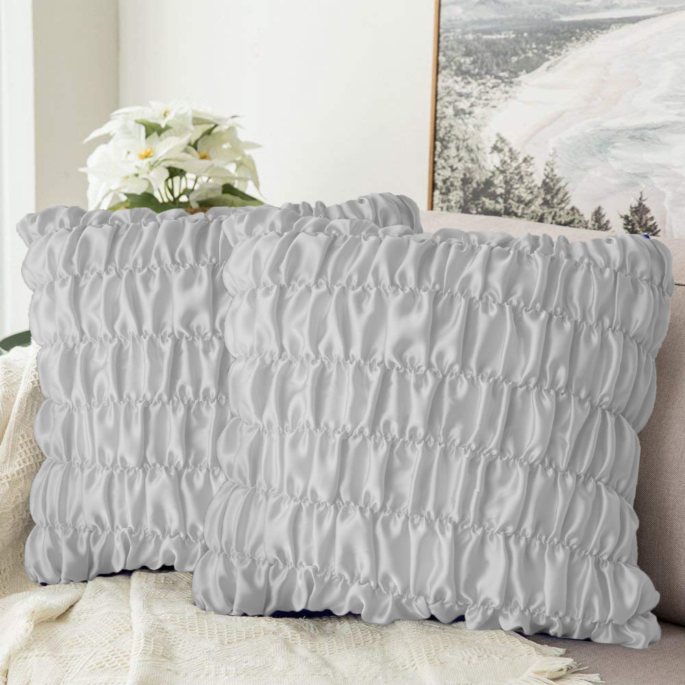 Pack Of 2 Luxury Silk Ruffle Cushions  - Light Grey