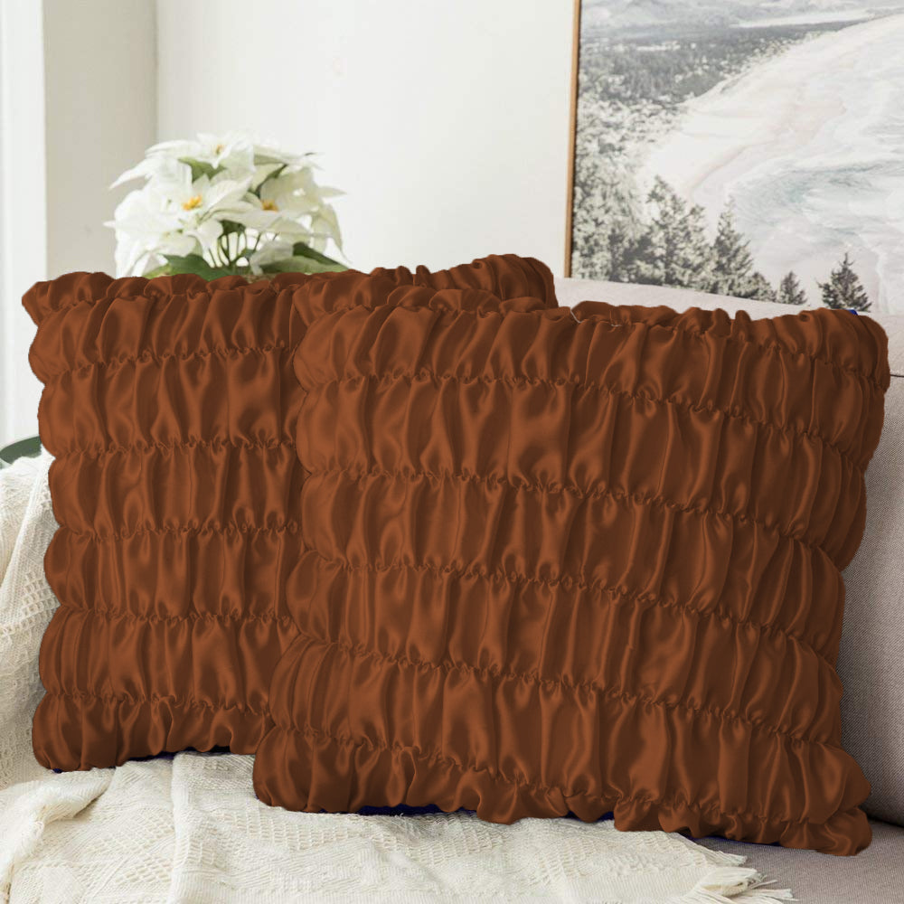 Pack Of 2 Luxury Silk Ruffle Cushions  - Brown