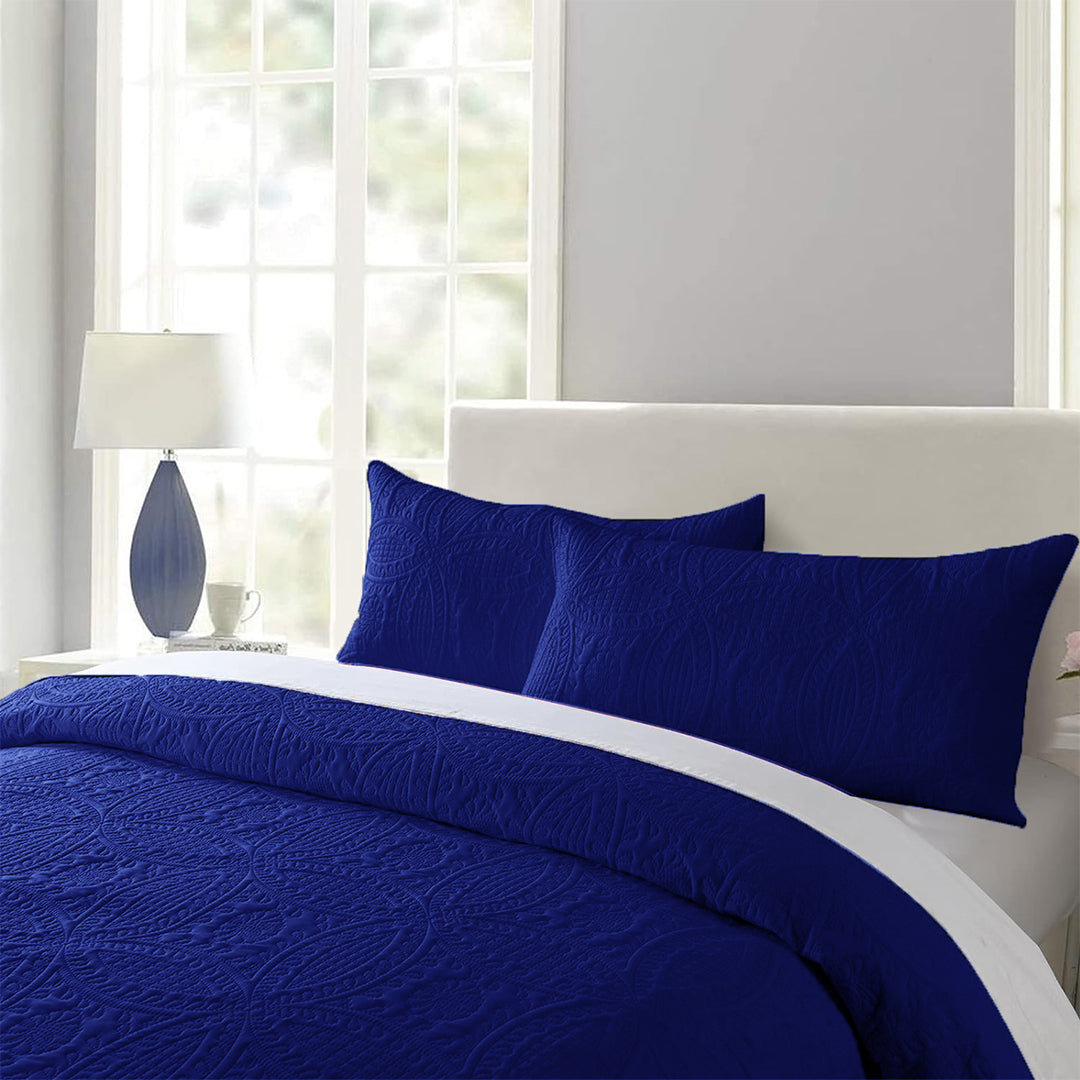 3 Pcs Ultrasonic Bedspread - Navy Blue (011)