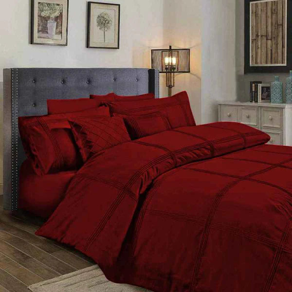 Box Pleated Duvet Set - Maroon (011)