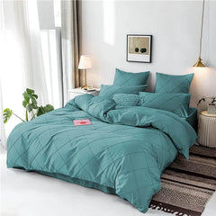 Cross Pleated Duvet Set - Teal (037)