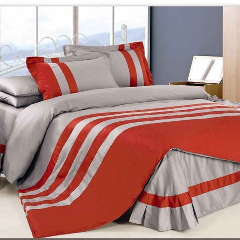 Grey & Red Stripe Duvet Set (210)