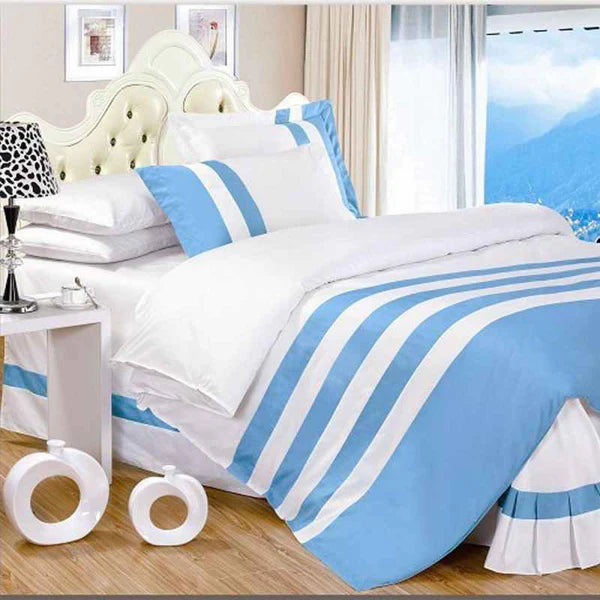 White & Sky Blue Stripe Duvet Set (221)