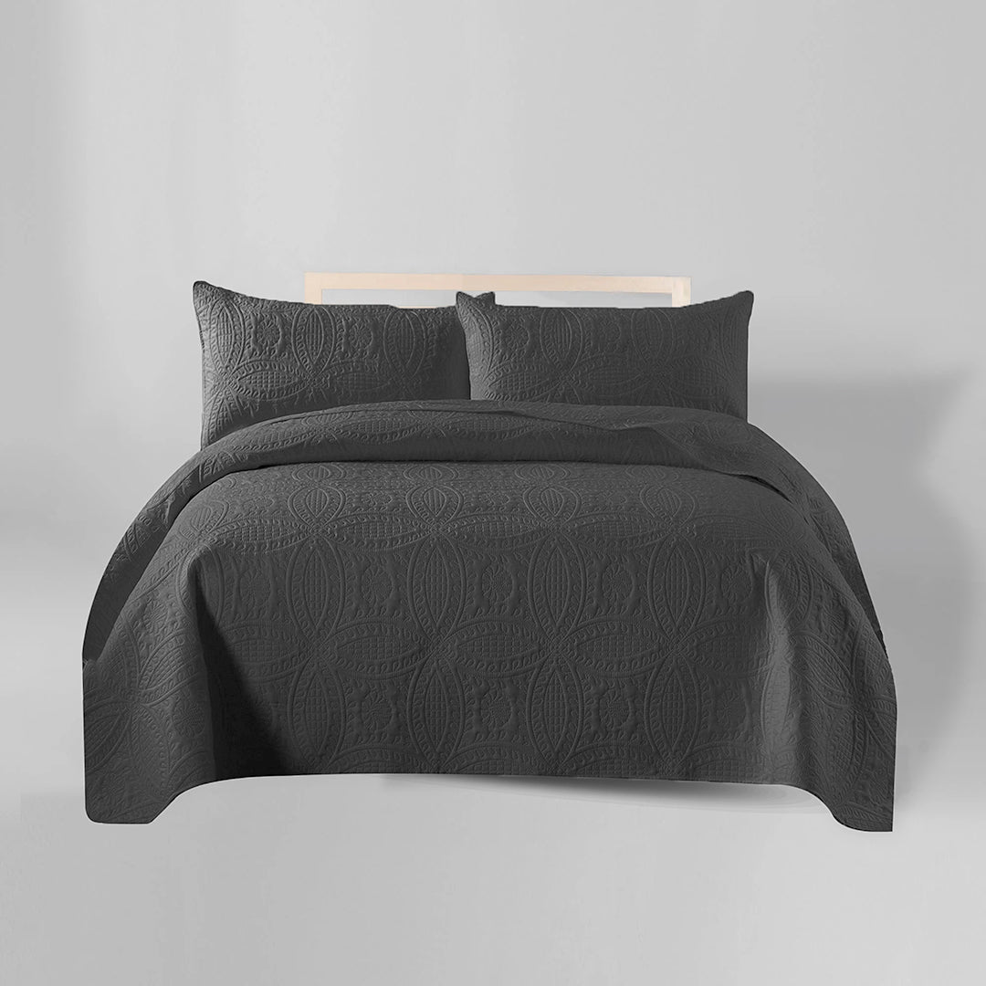 3 Pcs Ultrasonic Bedspread - Dark Grey (012)