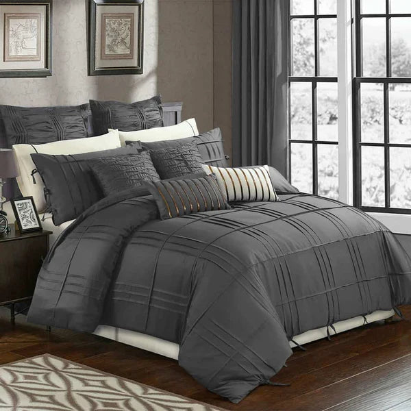 Luxury Box Pleated Duvet Set- Grey (143)