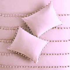 6 Pcs Luxury Duvet Set With Pom Pom Lace - Light Pink