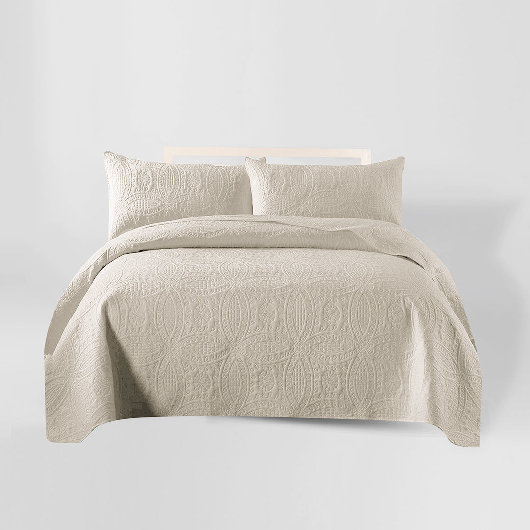 3 Pcs Ultrasonic Bedspread - Cream (013)