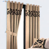 (2 Pieces) Floral Velvet Curtain - Dull Brown & Black