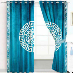 (2 Pieces) Luxury Splendid Velvet Curtain - Zinc & Off White (0012)