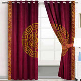 (2 Pieces) Luxury Splendid Velvet Curtain - Maroon & Golden (0008)