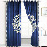 (2 Pieces) Luxury Splendid Velvet Curtain - Navy & Off White (0010)