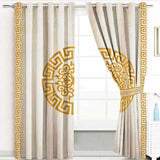 (2 Pieces) Luxury Splendid Velvet Curtain -  Beige & Golden (0001)