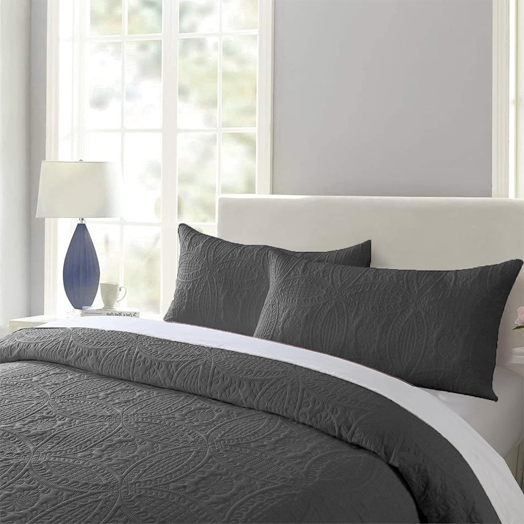 3 Pcs Ultrasonic Bedspread - Dark Grey (012)