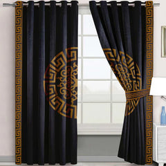 (2 Pieces) Luxury Splendid Velvet Curtain - Black & Camel (0004)